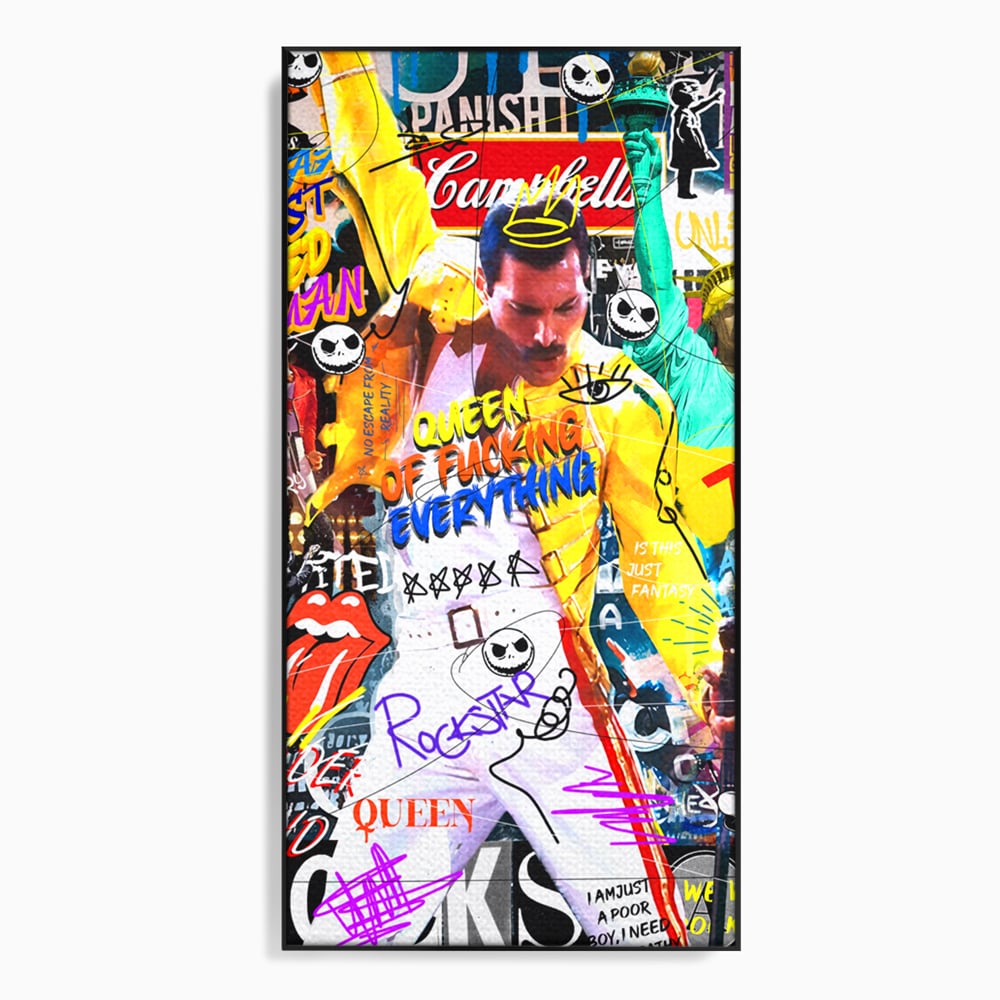 Tablou canvas cu tablou canvas cu freddie mercury stil grafitti, in rama de aluminiu negru